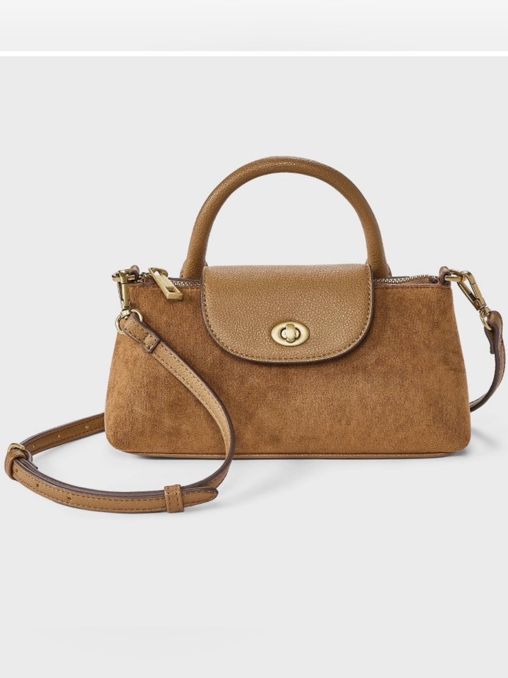 NWT Top Handle or Crossbody Bag, Faux Suede, Tan
